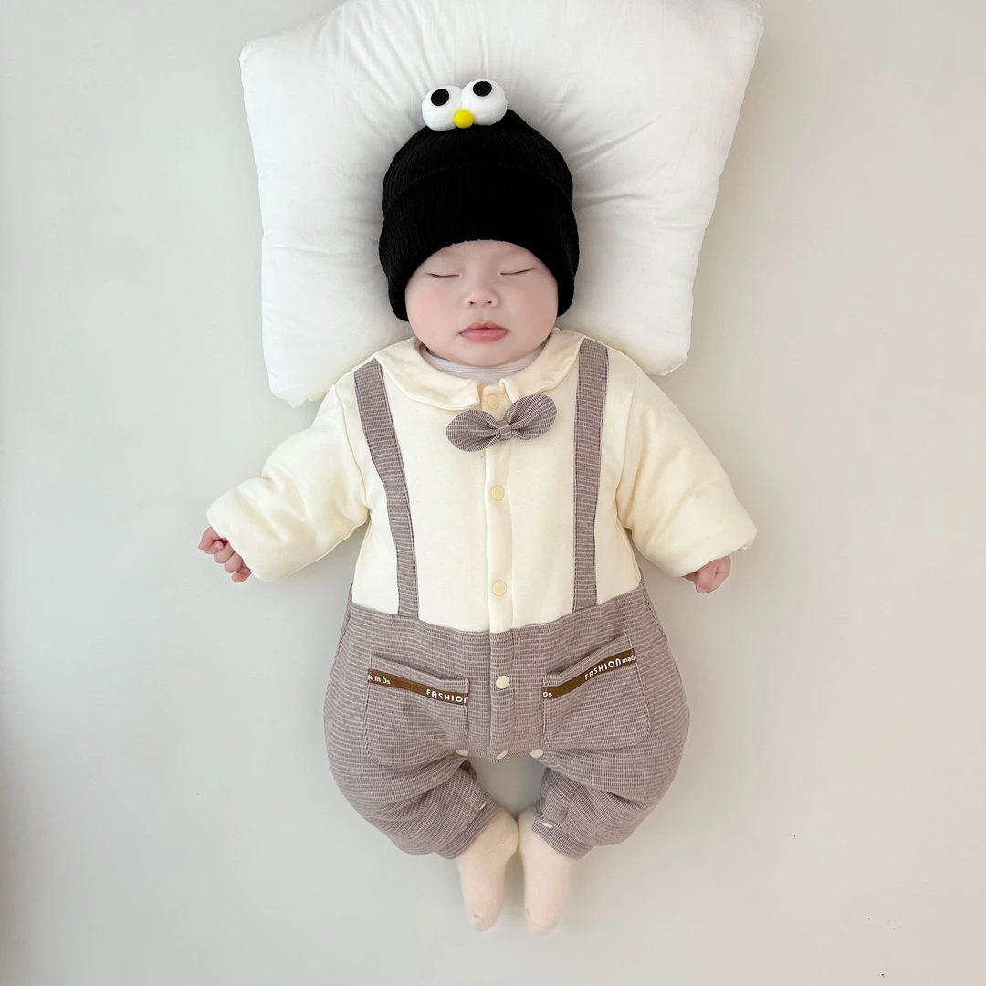 男宝宝爬服婴儿加厚纯棉衣服宝宝冬装保暖夹棉连体衣新生衣哈衣