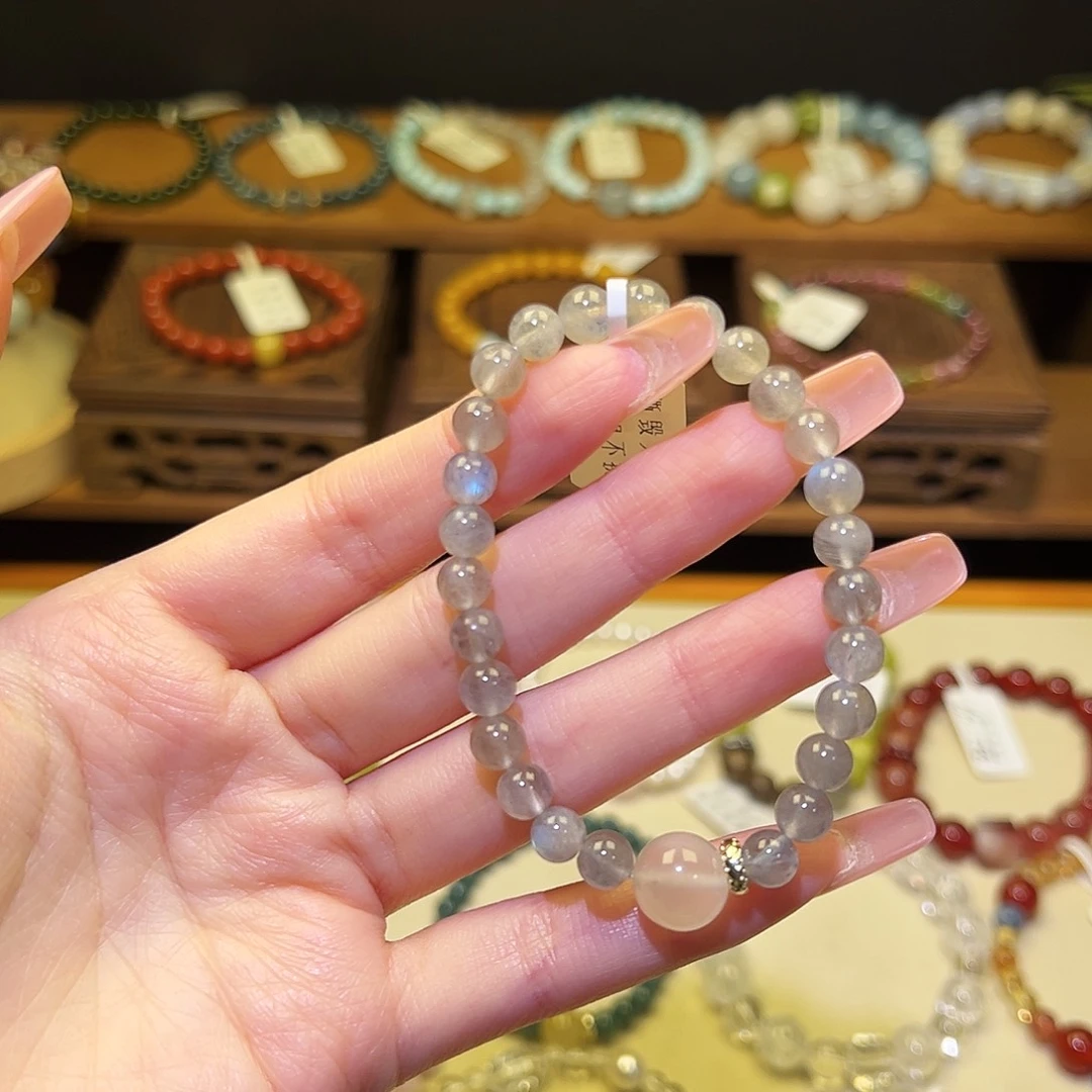 手串水晶银S925镀金镶嵌灰月光1952