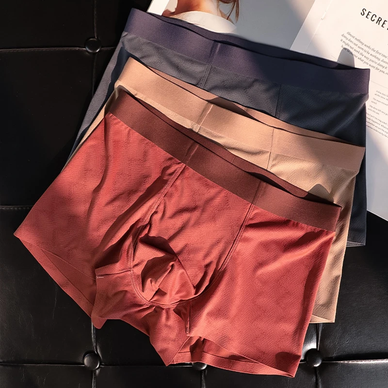 生蚝素抑菌男士内裤冰丝夏季无痕四角裤提花高级感暗纹男裤平角裤