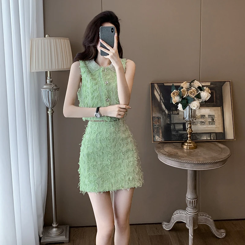 名媛高端小香风短裙套装女夏装小个子盐系高级感活泼减龄两件套