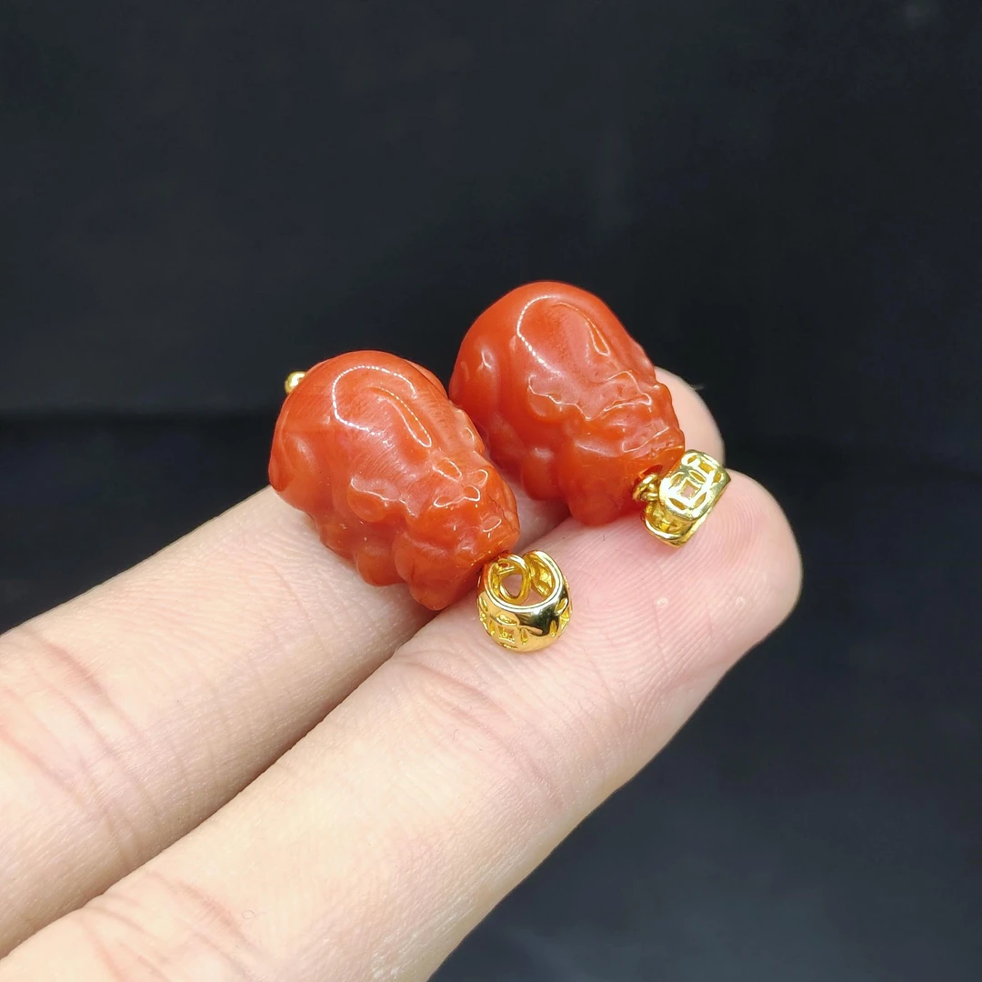【老三珠宝】柿子红貔貅吊坠赠皮绳X9【多样性发其一】约16-10-11mm