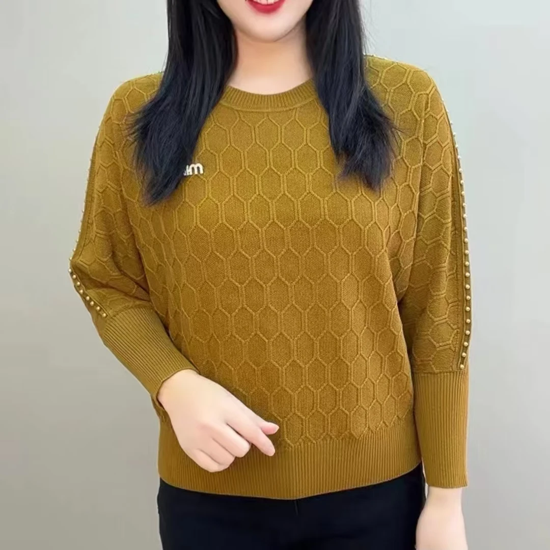 春季新款时尚洋气高贵中年妈妈宽松显瘦毛衣休闲百搭肩珠针织衫女