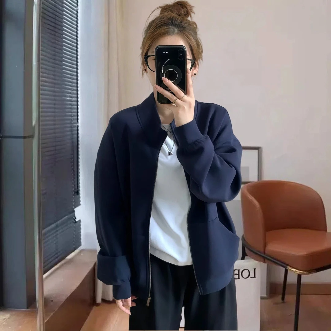 HONG JIA LIN/虹嘉琳美式拉链开衫卫衣外套休闲大码慵懒宽松立领