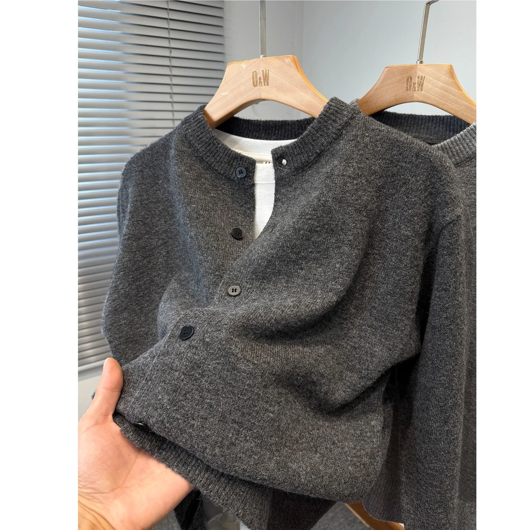 300斤特大码单排扣开衫毛衣外套男装秋冬百搭圆领外搭休闲针织衫2