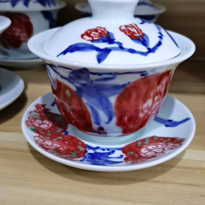 杯张学鸿老师青花釉里红微瑕
