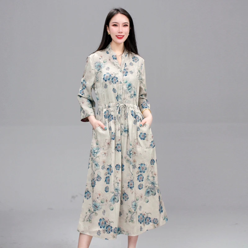 2025新款文艺复古长裙碎花大摆连衣裙AD03059571