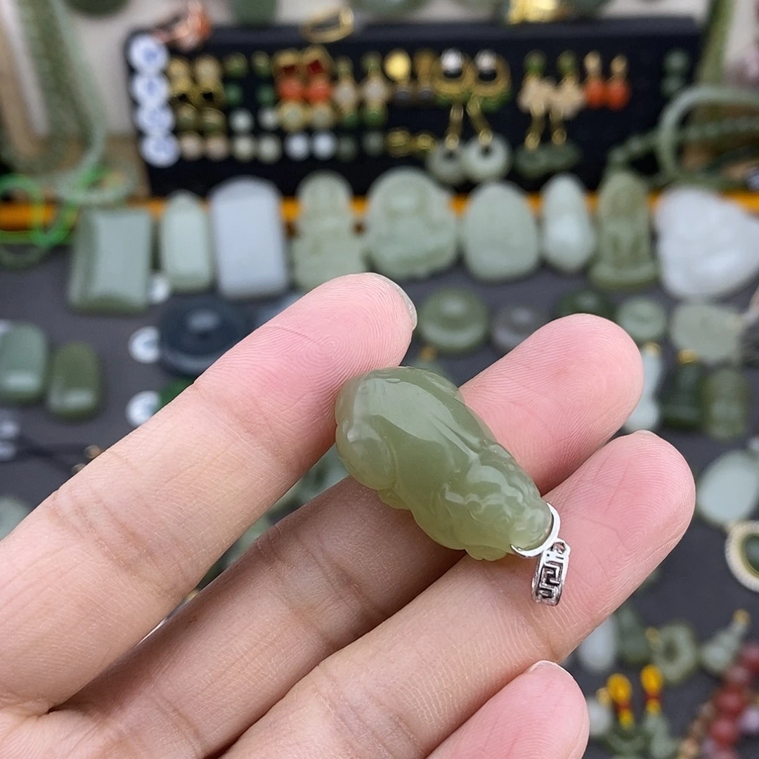 和田玉银S925镶嵌吊坠(不含链)