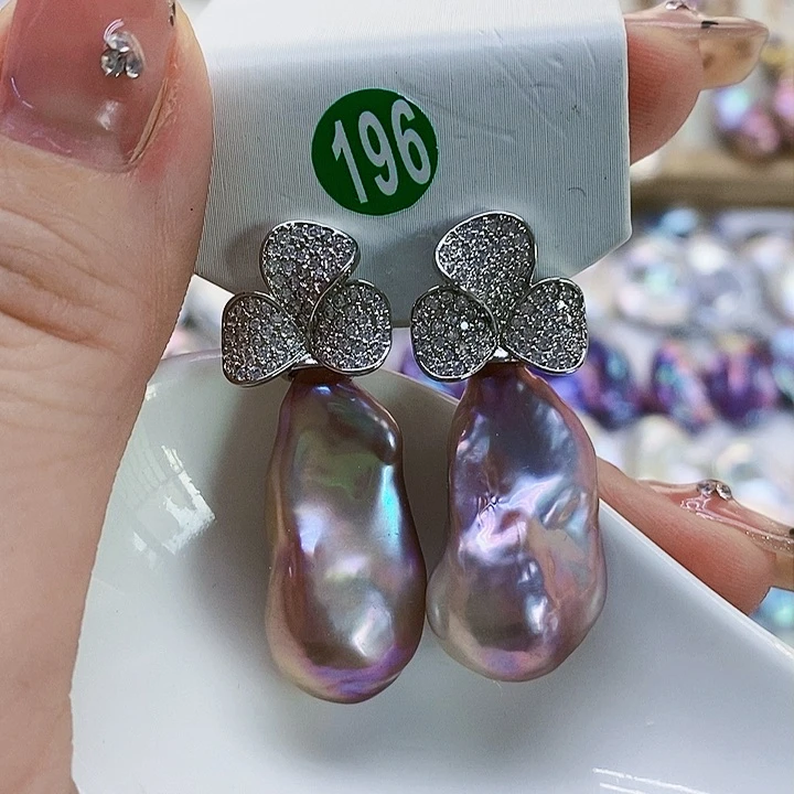 银S925镶嵌耳饰淡水珍珠