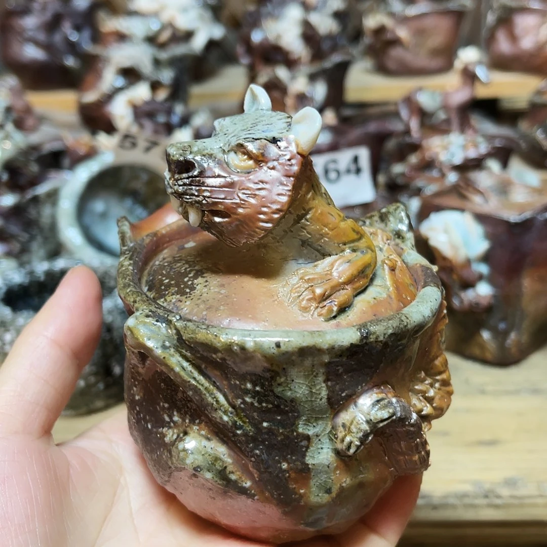 杯柴烧粗陶手捏宝瓶