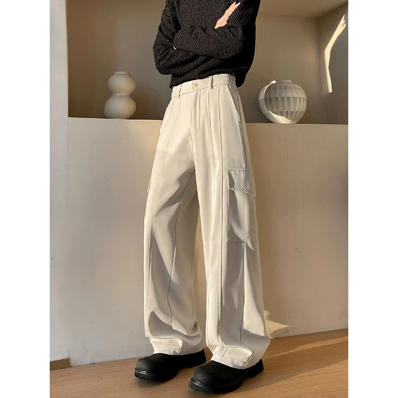 美式拼接大口袋高品质工装休闲裤男款2025新款时尚百搭宽松直筒裤