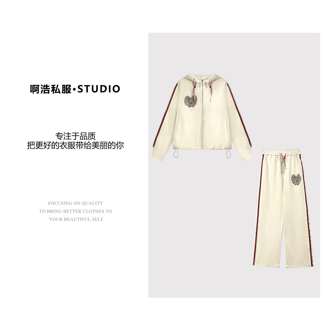 【啊浩私服】秋季新款时尚烫钻休闲套装#9665/9666