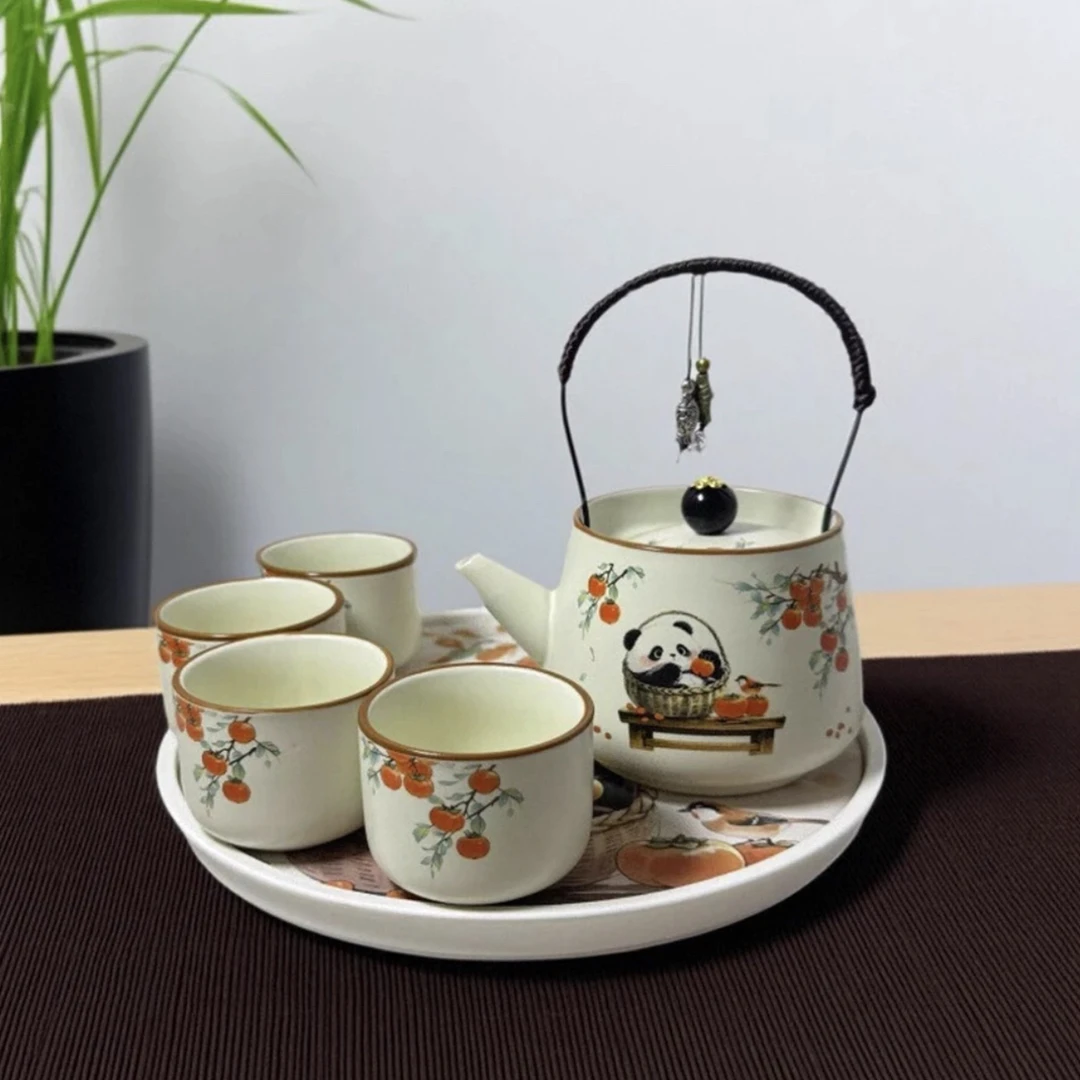小熊猫提梁壶一壶四杯+盘