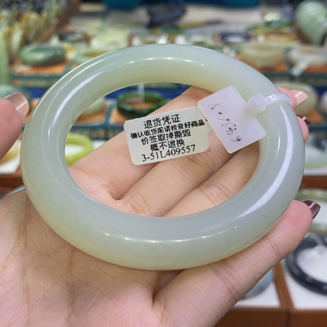 和田玉未镶嵌手镯且末高青白大胖圆58/59