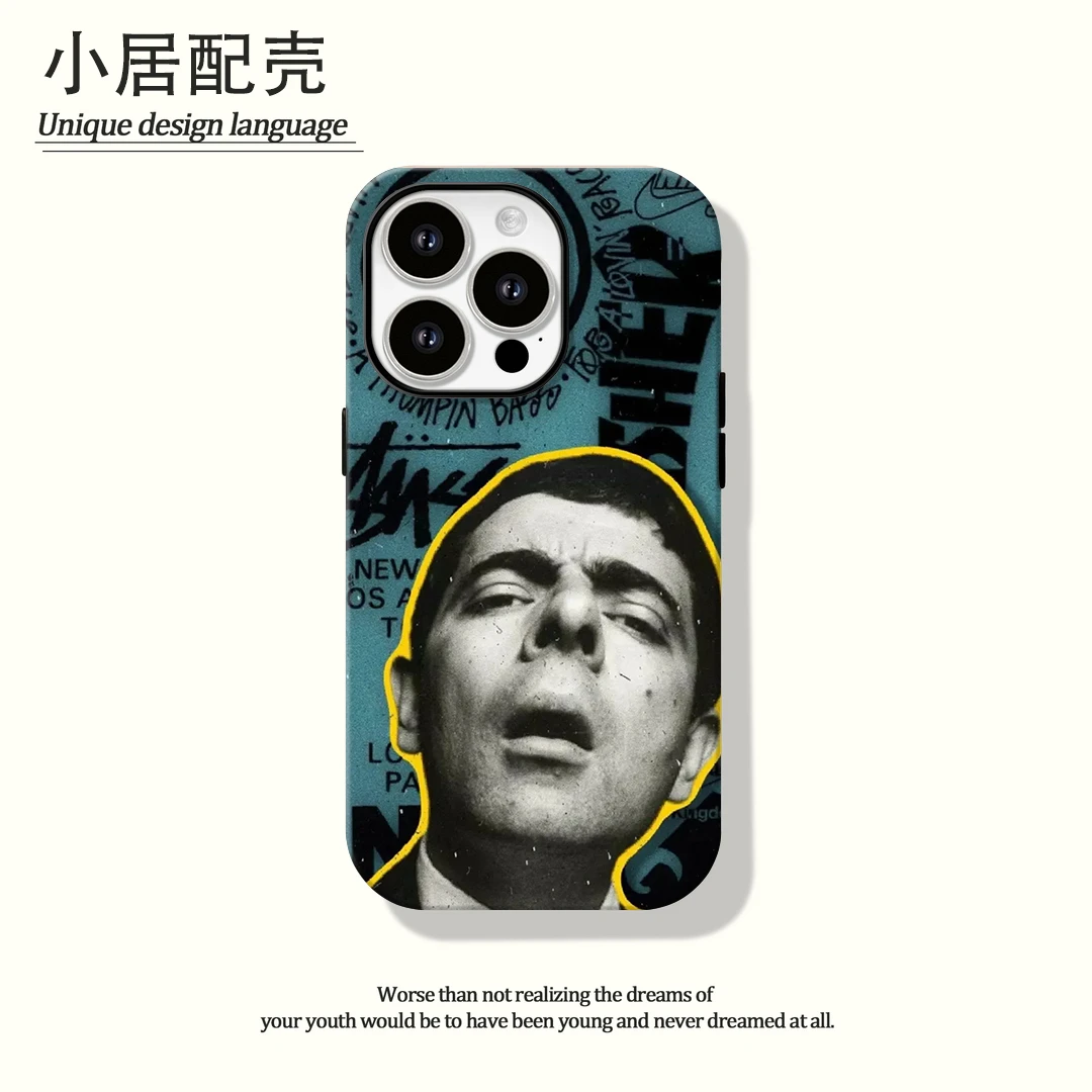 潮牌憨豆菲林二合一适用苹果16pro手机壳华为vivo小米oppo15/14男