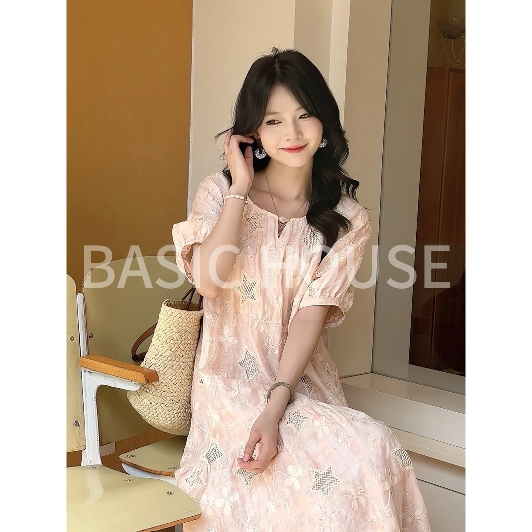 Basic House/百家好夏季新款修身遮肉显瘦碎花连衣裙女C