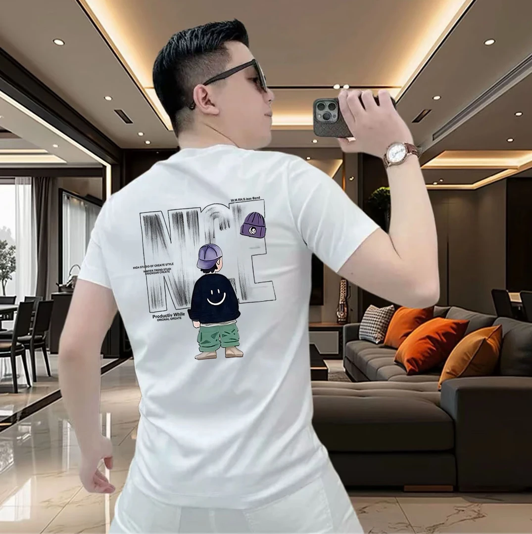 2025夏新款时尚潮流印花欧货T恤男士圆领半袖休闲宽松百搭短袖T