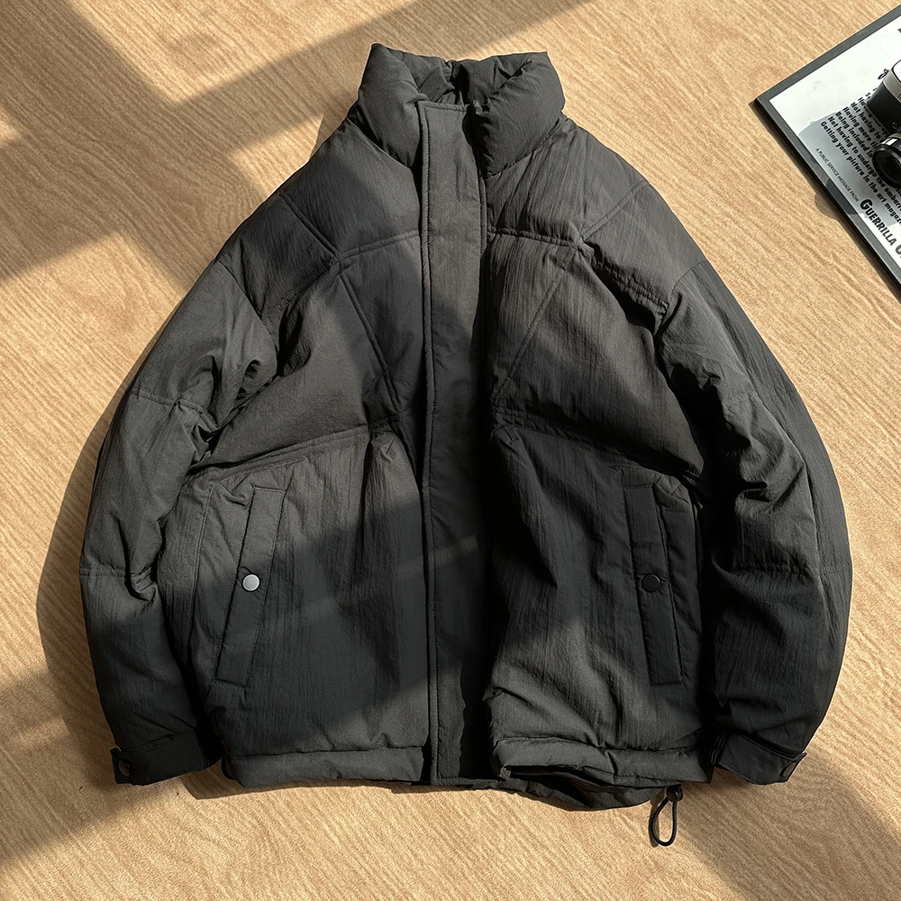 美式休闲立领羽绒服男式2025新款冬季保暖设计感宽松白鸭绒面包服