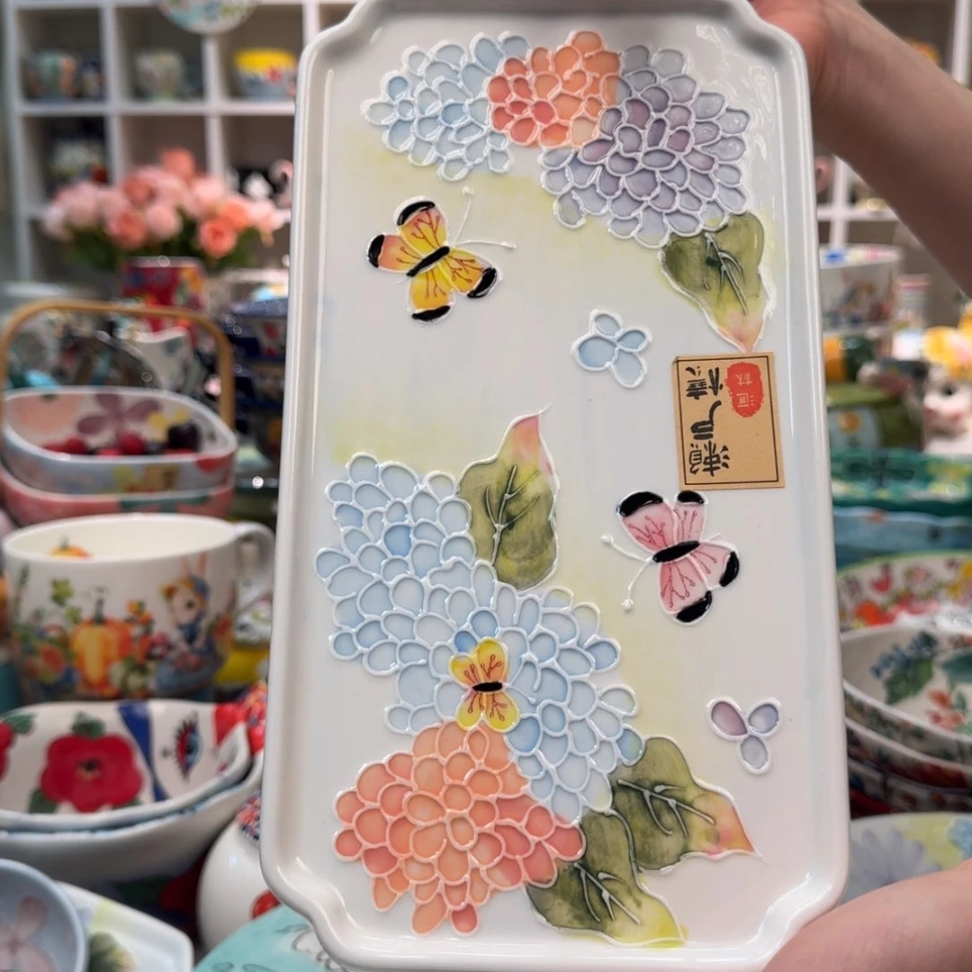 瓷片濑户烧10英寸绣球如意长盘1只