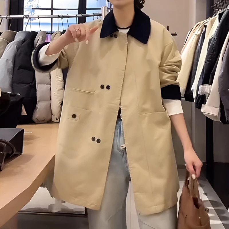 卡其风中长款风衣女2026春秋新款休闲宽松时尚显瘦工装风外套大衣
