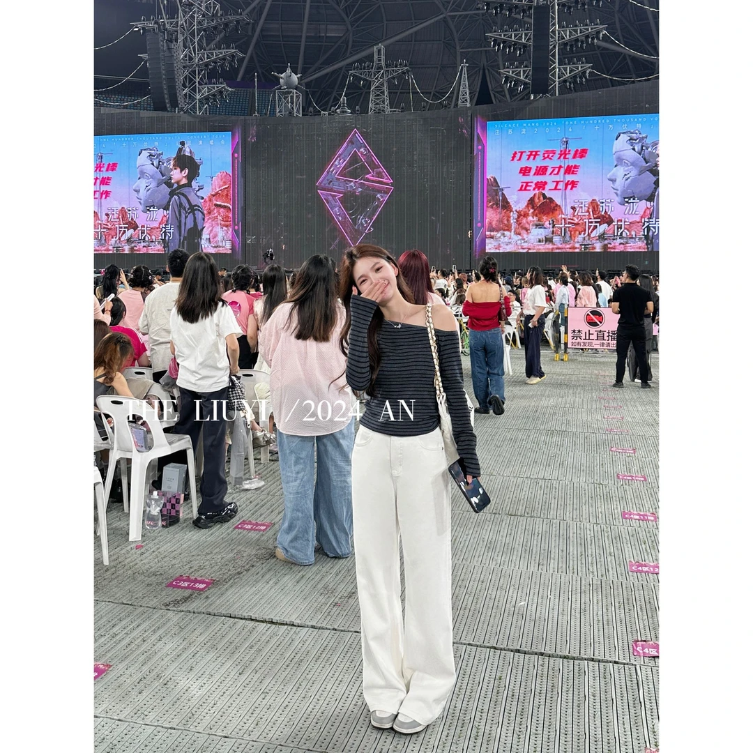 【LIUYI】大白裤～冬季加绒高腰白色直筒牛仔裤410153