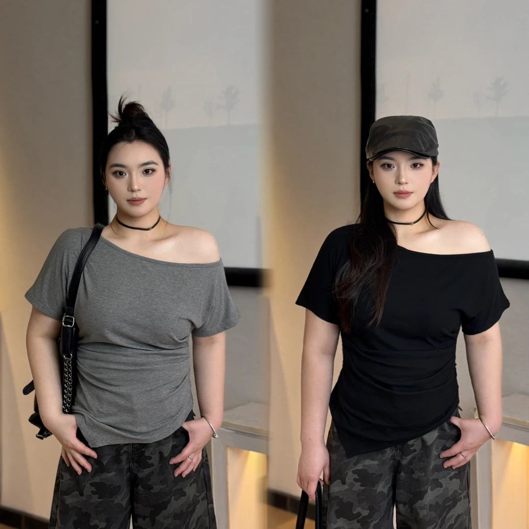 《珠珠定制》2025新款大码胖mm女装春夏不规则百搭显瘦休闲气质T恤