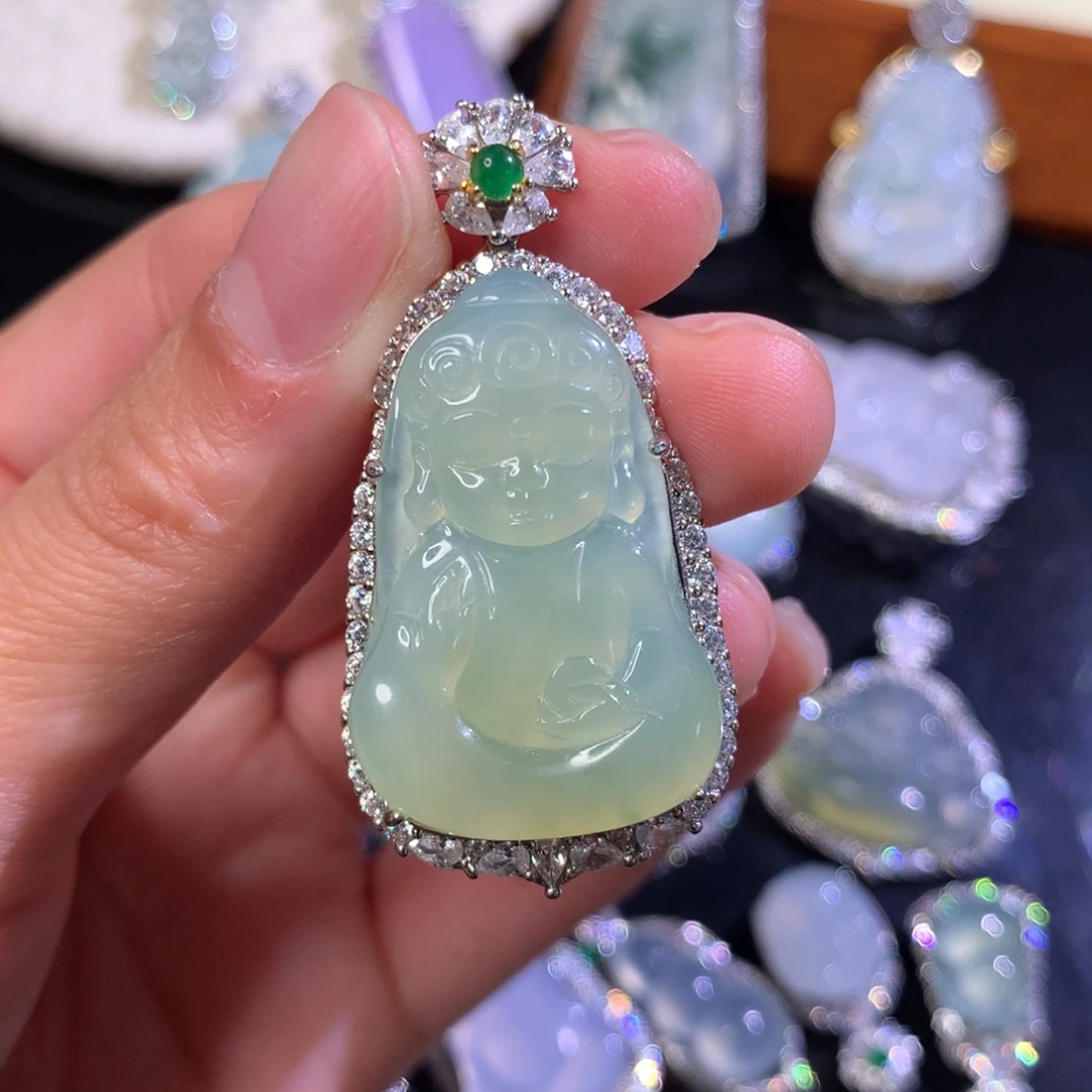翡翠银S925镶嵌吊坠(不含链)宝宝佛
