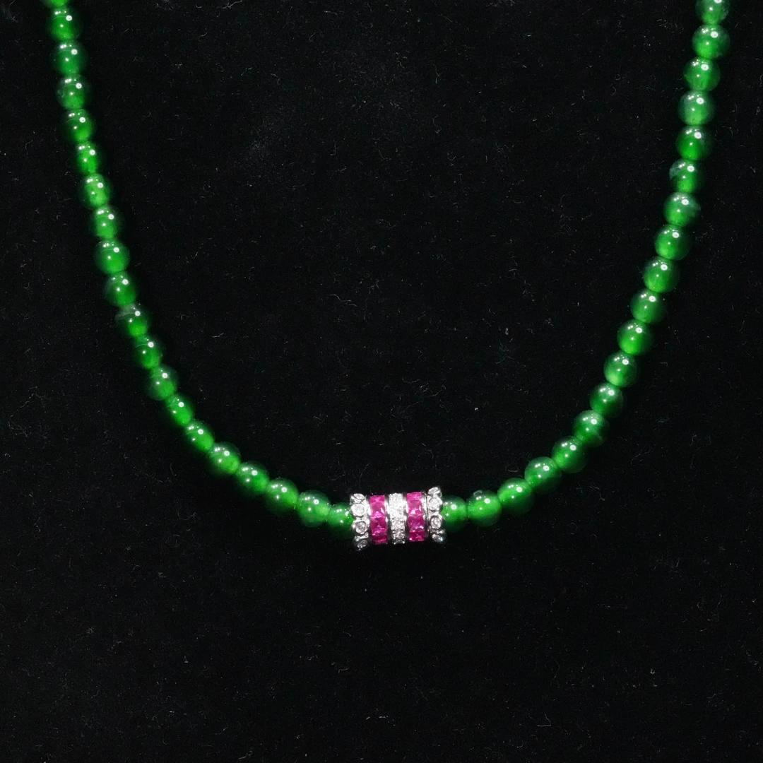 天然A货翡翠大米珠项链串珠颈饰优雅金属扣链多样性发一条