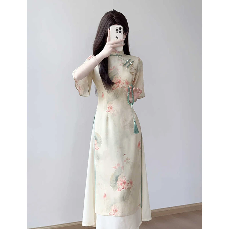 日常旗袍2025新款修身少女年轻款新中式国风改良茶服连衣裙9828