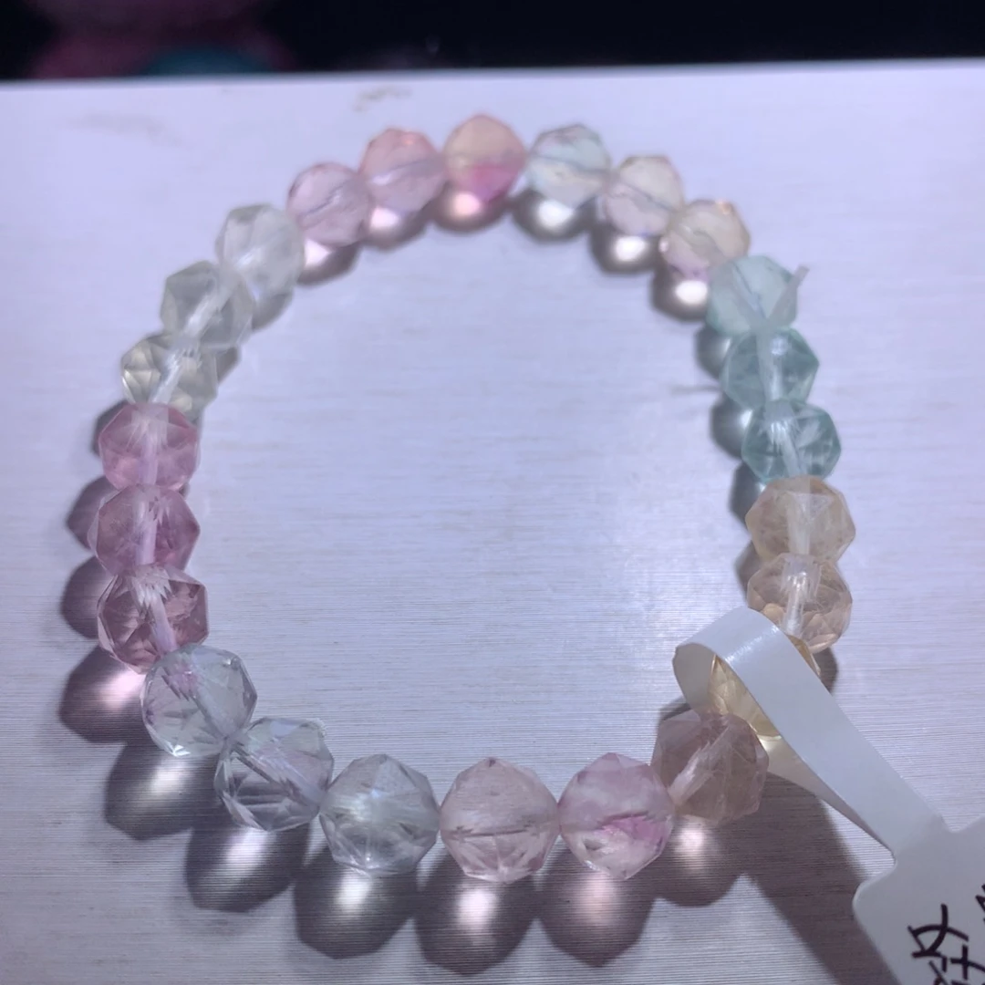 手串银S925镶嵌水晶萤石切面8m