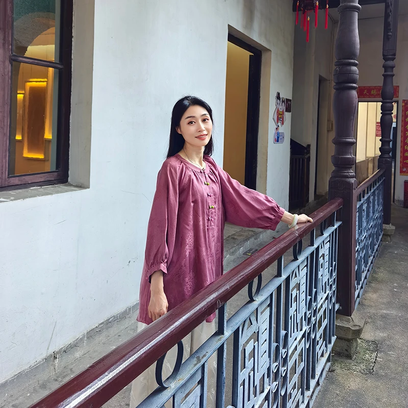 25姆米牡丹纹满桑桑波段红云纱圆领娃娃糖果扣衬衣252220-1-2