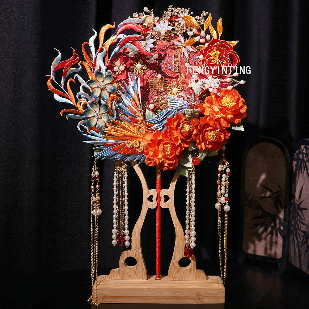 非遗缠花手工重工双面团扇喜扇新娘结婚礼物礼盒成品扇diy材料包