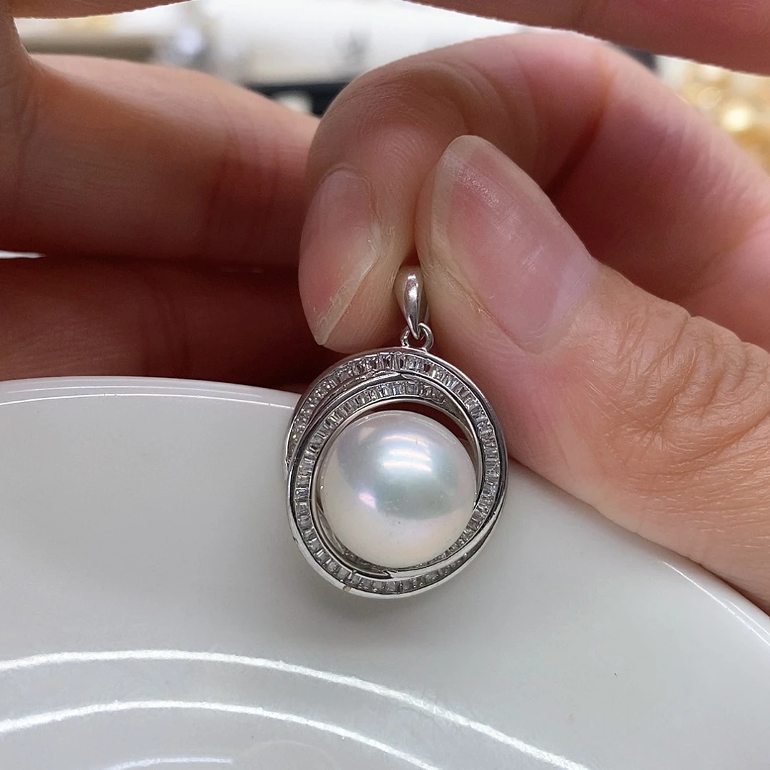 淡水珍珠银S925镶嵌吊坠(不含链)