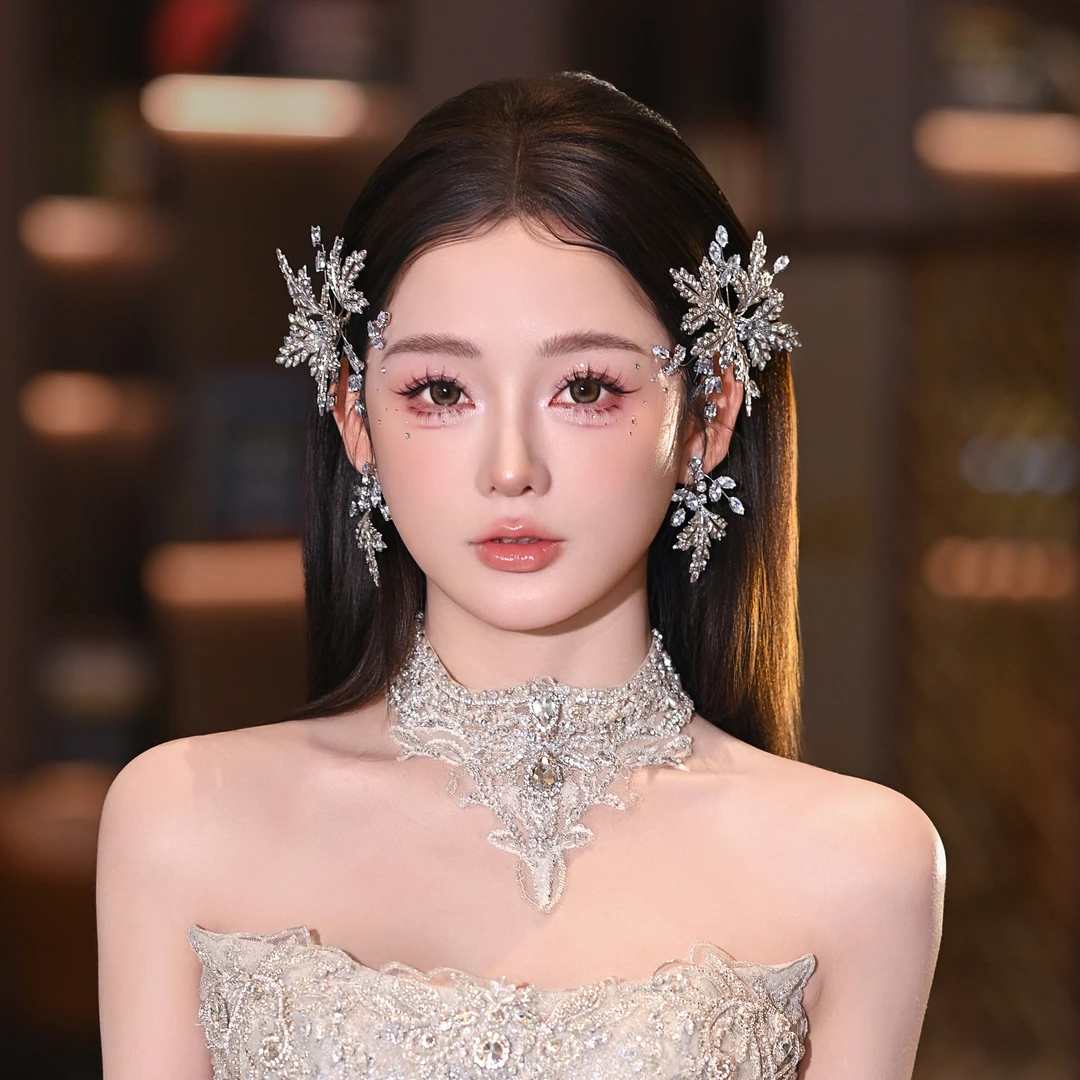 合金仿水晶婚庆饰品 喜看优选00974新娘头饰百搭边夹新娘礼服配饰