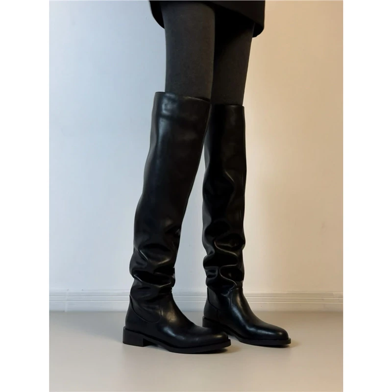 秋冬长靴过膝女靴秋冬长筒高筒靴瘦瘦靴黑色弹力时尚百搭粗跟