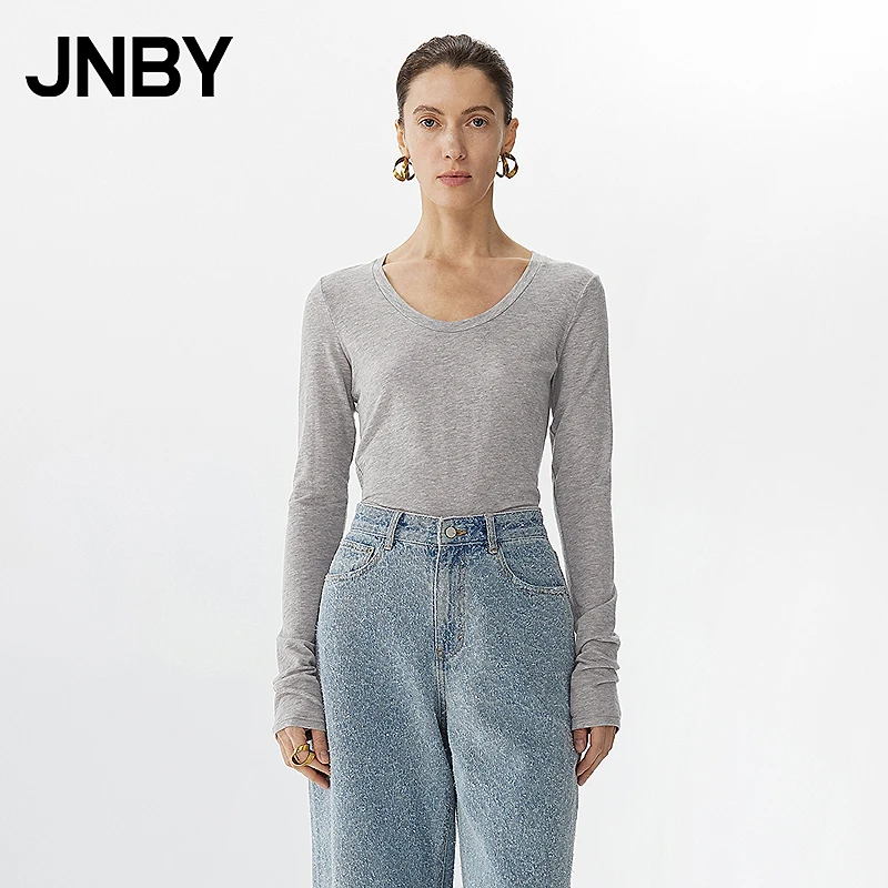 【商场同款新品】JNBY/江南布衣25春含羊绒莱赛尔U领T恤女5P1112650