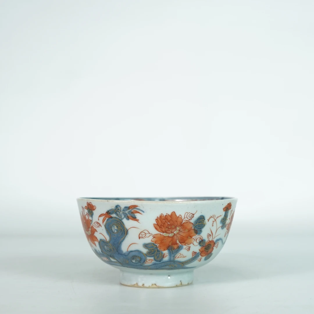 LABC250916019【十竹斋】清康熙青花矾红折枝花卉赏碗