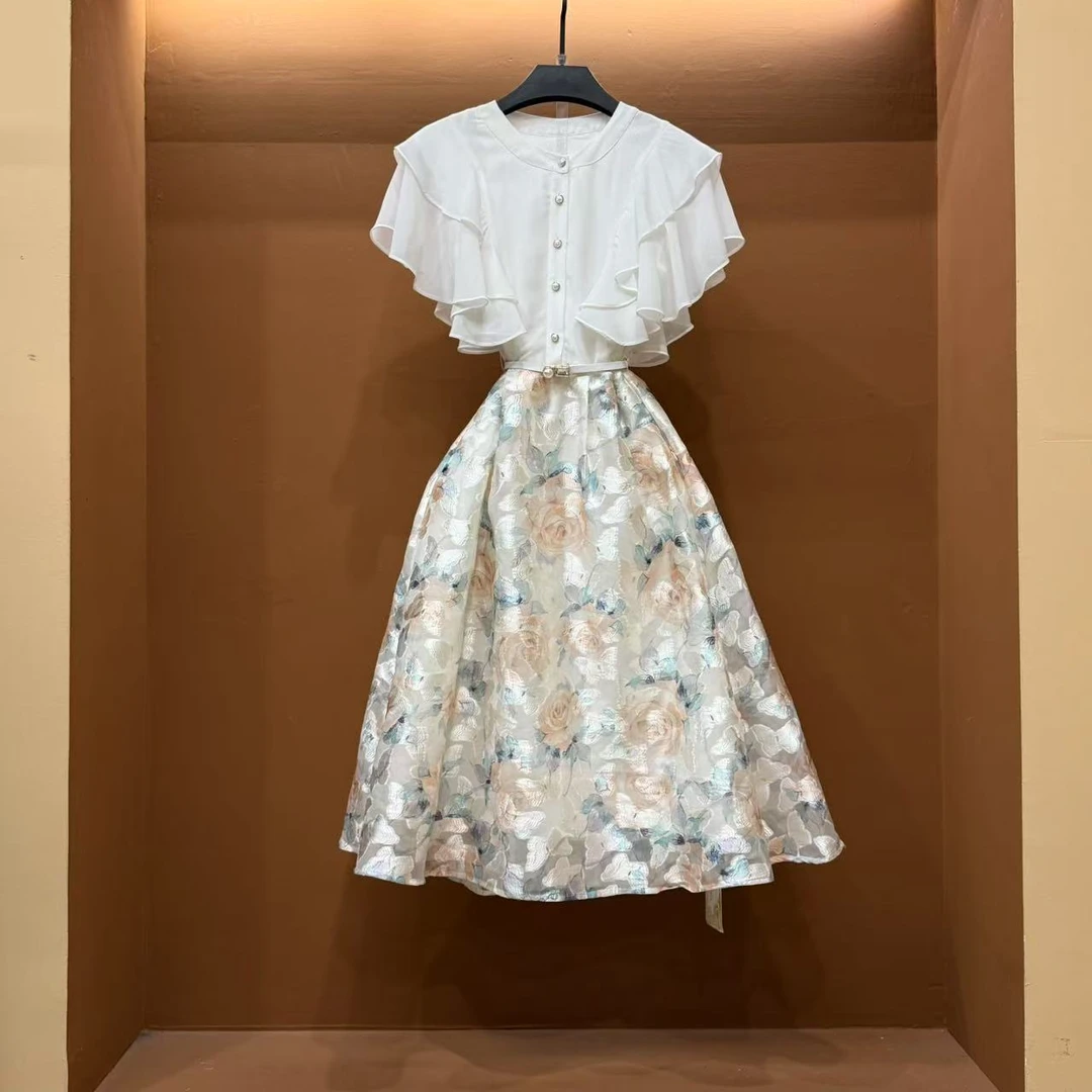 新款连衣裙玫瑰刺绣设计师高级气质拼接法式时尚百搭公主裙2406