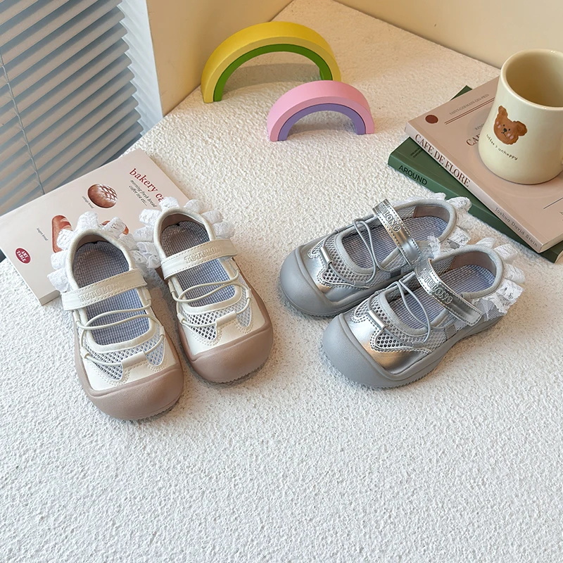 2025夏季新款儿童蕾丝包头凉鞋鞋女宝宝鞋舒适透气简约款防滑凉鞋