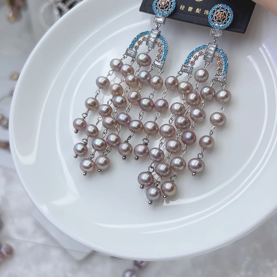 银S925镶嵌淡水珍珠耳饰