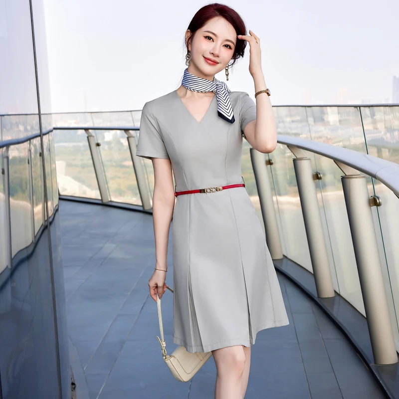 职业装连衣裙女珠宝店前台售楼处教师气质优雅收腰显瘦工作服工装