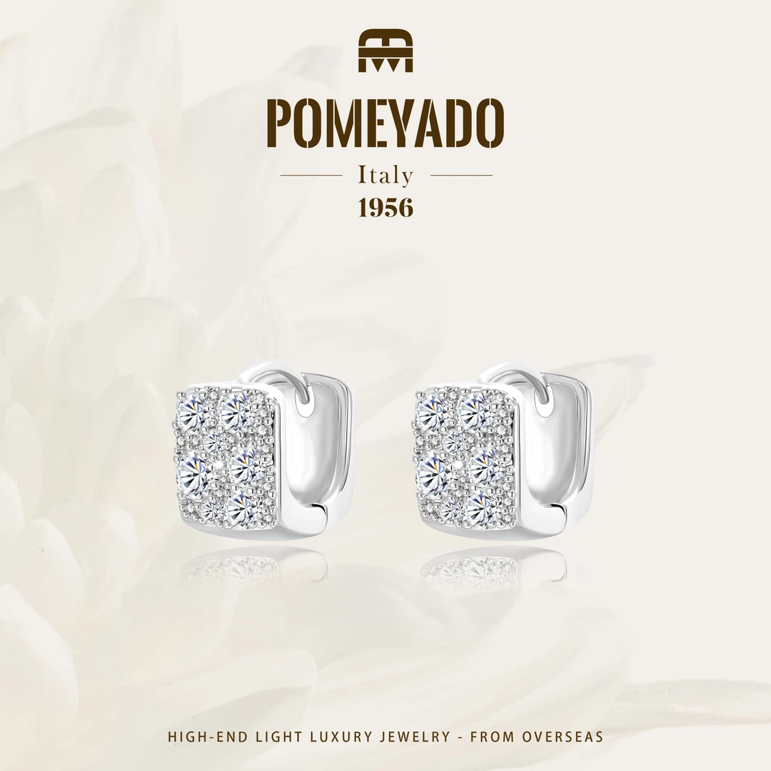【浪漫绮想】Pomeyado设计师款满镶方耳环F4873