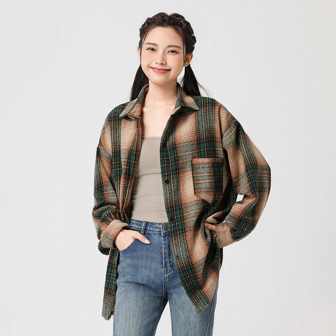 G8-51-231K04常规四季通用长袖格子衬衫短款宽松休闲