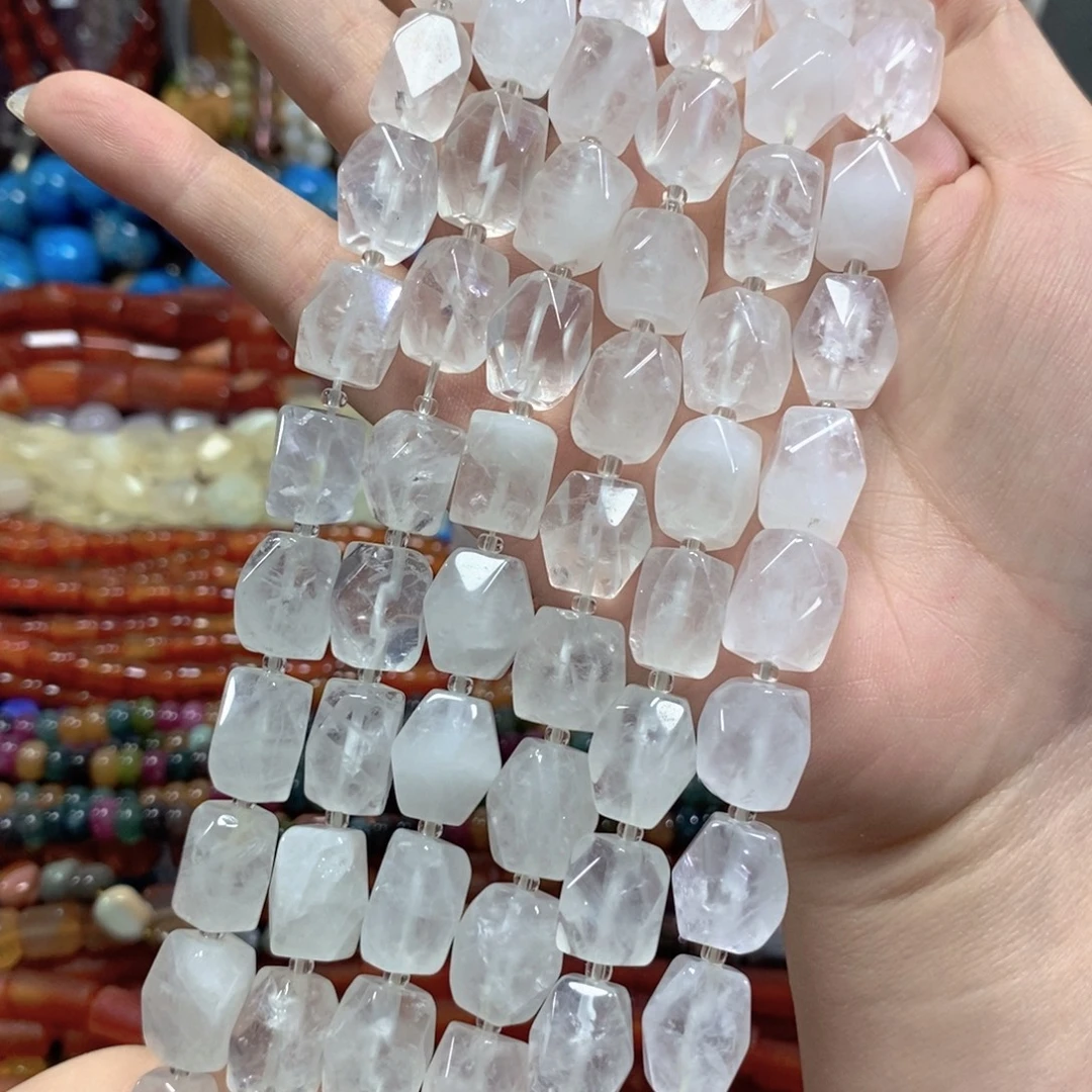 玛瑙/玉髓未镶嵌珠宝半成品白水晶一条卡12*14mm