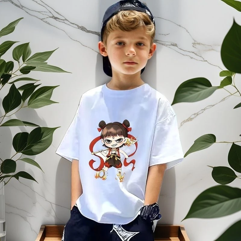 短袖上衣吸汗国潮中大童潮流纯棉印花圆领宝宝卡通夏季t男女洋气