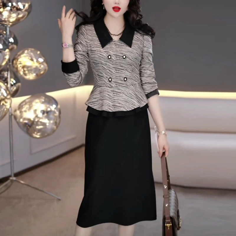 2025秋冬新款轻职风假两件撞色时尚优雅气质女人味轻奢长袖连衣裙