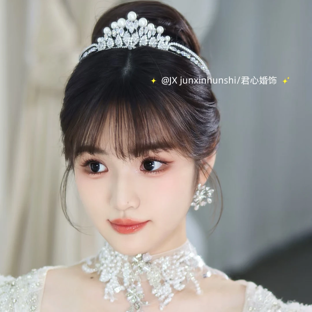 君心家 【凯瑟琳】ETE微镶锆石圆形珍珠皇冠 新娘饰品