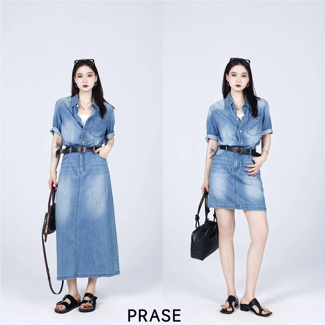 PRASE·噜【牛仔计划】微胖轻奢设计款夏天丝时尚牛仔连衣裙PR505S70