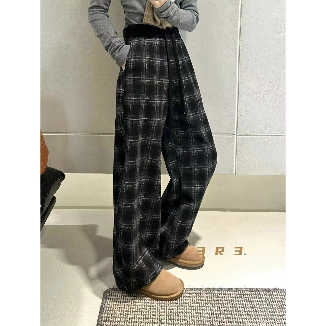 【仙仙推荐】喜大东松紧腰格子阔腿裤27138