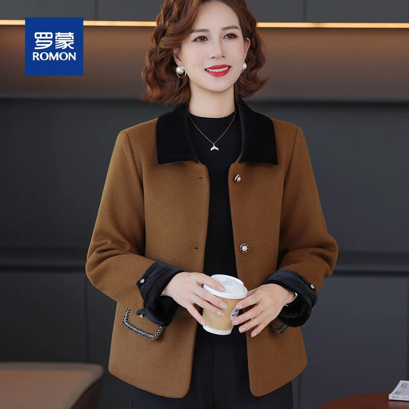 罗蒙中年妈妈秋装毛呢外套高端洋气上衣时尚中老年女春秋呢子大衣