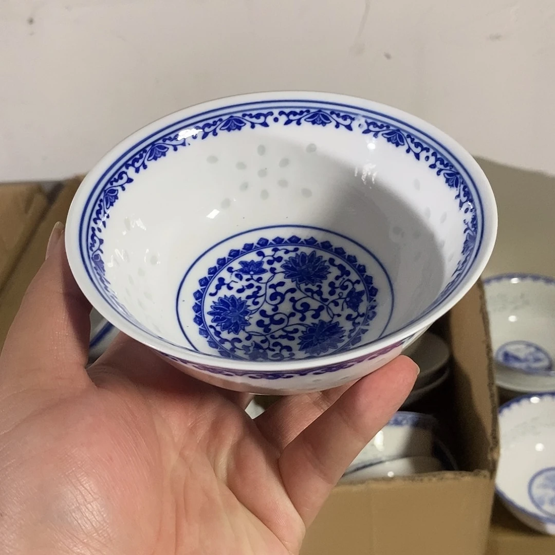 摆件陶5寸高温玲珑瓷碗2支